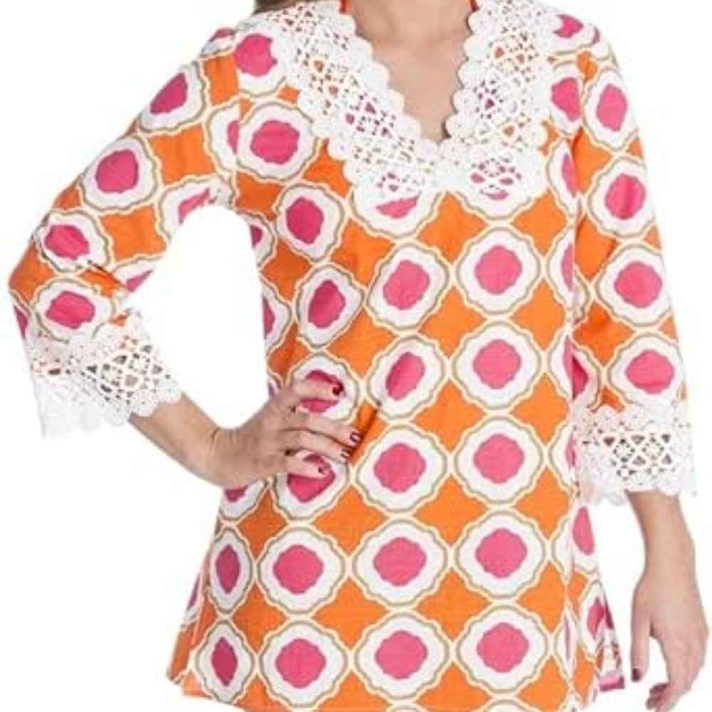 NWT Mudpie bliss tunic honeycomb beach pool coverup shirt Women's Size S 4-6